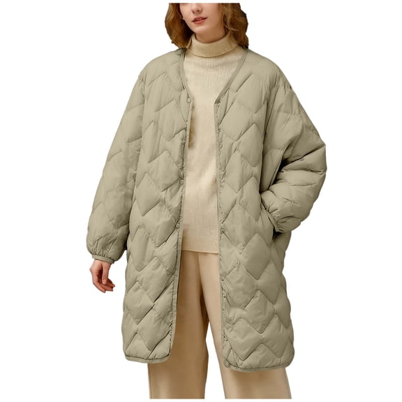DAFPZW Mid-Long Quilted Jackets for Women Button Down Winter Coats Lightweight Loose Puffer Padded Outerwear with Pockets