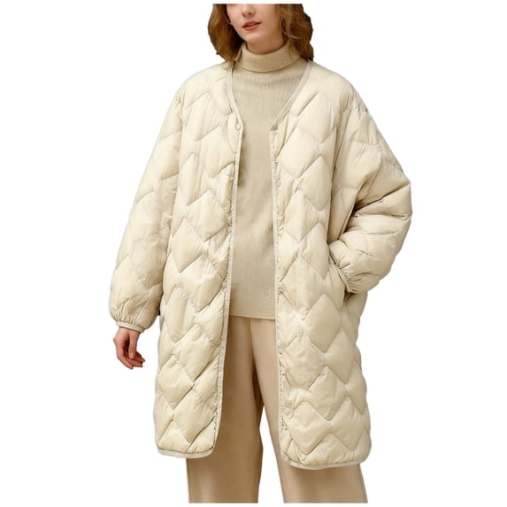 DAFPZW Mid-Long Quilted Jackets for Women Button Down Winter Coats Lightweight Loose Puffer Padded Outerwear with Pockets