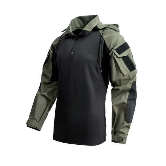 DAFPZW Military Hoodies for Men Quarter Zip - Mens Combat Sweatshirt Outdoor Hooded Tactical Mucle Shirt with Multi Pockets