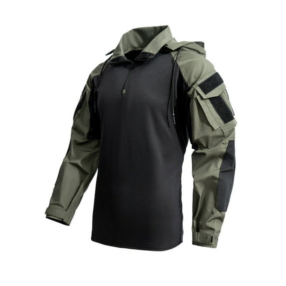 DAFPZW Military Hoodies for Men Quarter Zip - Mens Combat Sweatshirt Outdoor Hooded Tactical Mucle Shirt with Multi Pockets
