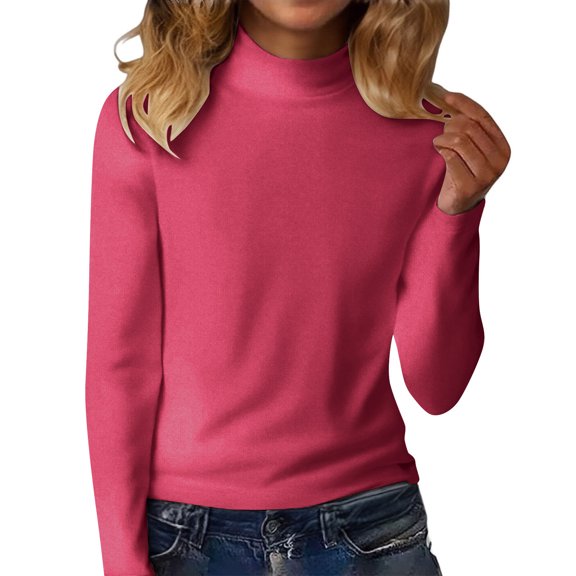 DAFPZW Mock Neck Tops for Women Long Sleeve Basic Cute Fall Shirts Dressy Casual Lightweight Work Blouse Undershirt