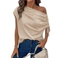 thumbnail image 1 of DAFPZW Off Shoulder Tops for Women Summer Skew Neck Blouse Adjustable Drawstring Batwing Sleeve Loose Fit Casual Tops, 1 of 5