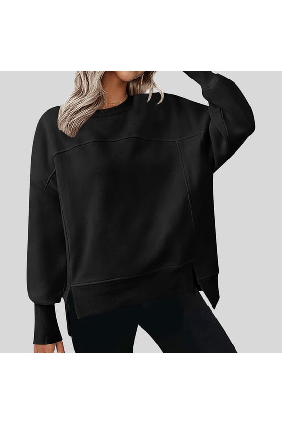 Oversized Crewneck Sweatshirt Women High Low Hem Pullover Side Slit Drop Shoulder Soft Fall Sweatshirts