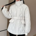 thumbnail image 1 of DAFPZW Oversized Quilted Puffer Jacket for Women Lightweight Stand Collar Padded Warm Winter Coats Belted Outerwear, 1 of 6