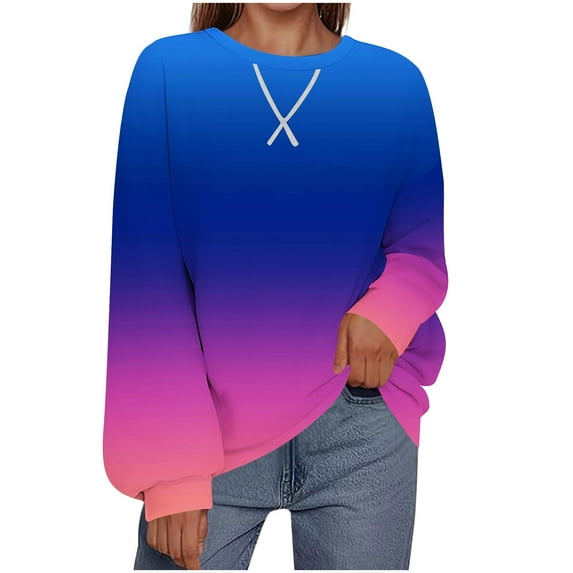 DAFPZW Oversized Sweatshirt for Women Long Sleeve Crewneck Gradient Tunic Tops Stitching Seam Pullover Fleece Fall Trends