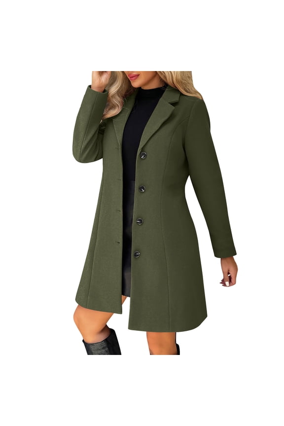 Pea Coats for Women Wool Blend Thicken Stand Collar Single Breasted Trench Coat Fashion A-Line Fall Winter Jackets
