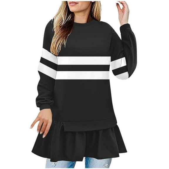 DAFPZW Peplum Babydoll Tops for Women Stripe Print Tunics for Women to Wear with Leggings Long Sleeve Pullover