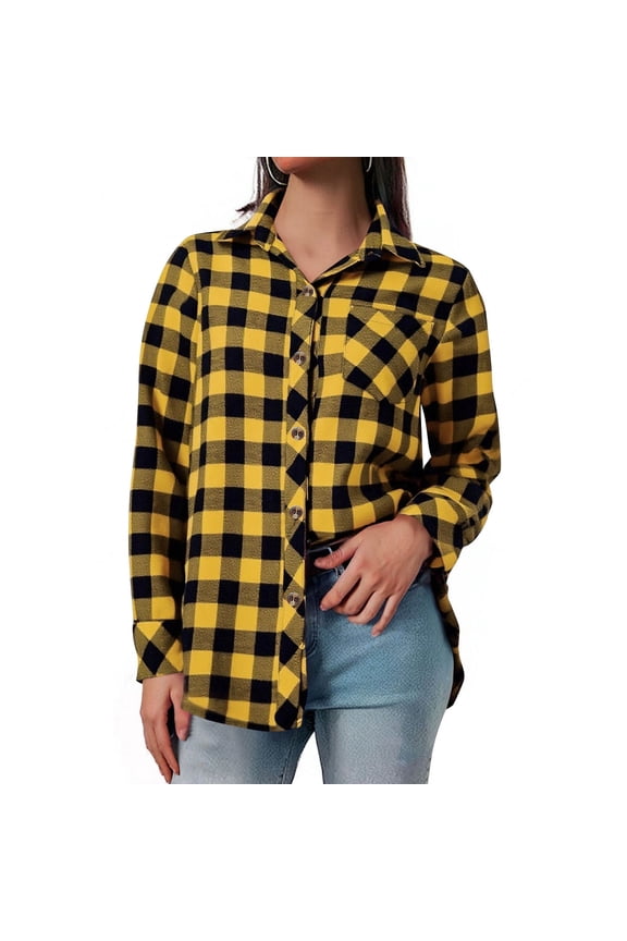 Plaid Shirts for Women Casual Button Down Shirt Plus Size Roll Up Long Sleeve Checkered Blouse Tops