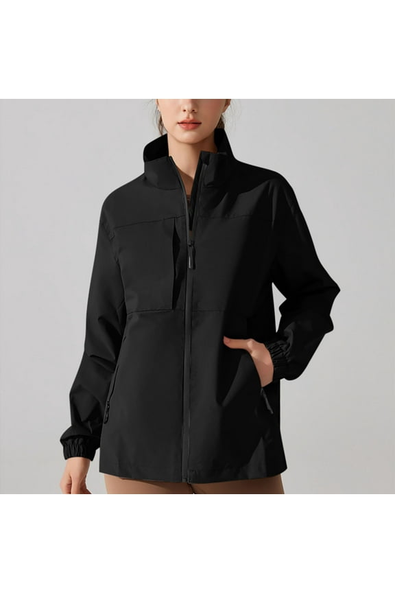 Plus Size Softshell Jacket for Women Fall Lightweight Waterproof Windbreaker Coat Mock Neck Zip Up Outwear