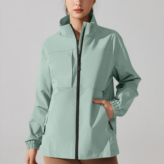 DAFPZW Plus Size Softshell Jacket for Women Fall Lightweight Waterproof Windbreaker Coat Mock Neck Zip Up Outwear