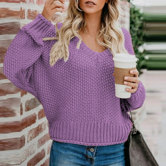 DAFPZW Pull Over Sweaters Womens Plus Size Oversized Batwing Sleeve V Neck Jumper Tops Chunky Knit Pullover Blouse