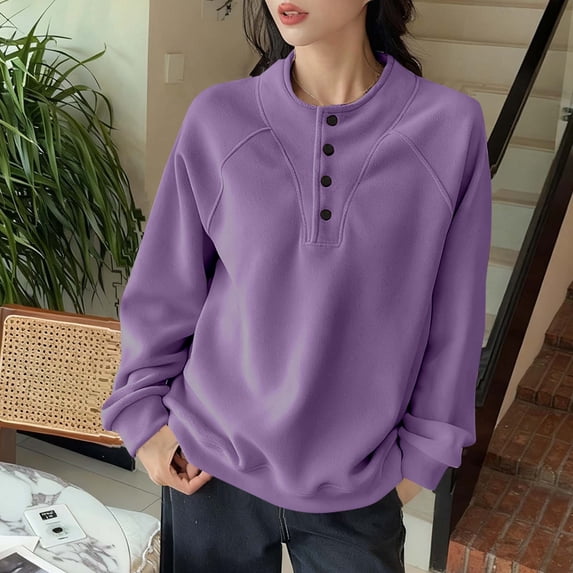 DAFPZW Quarter Button Sweatshirt Women Casual Long Sleeve Crewneck Sweatshirt Fall Fashion Crew Neck Pullover Tops
