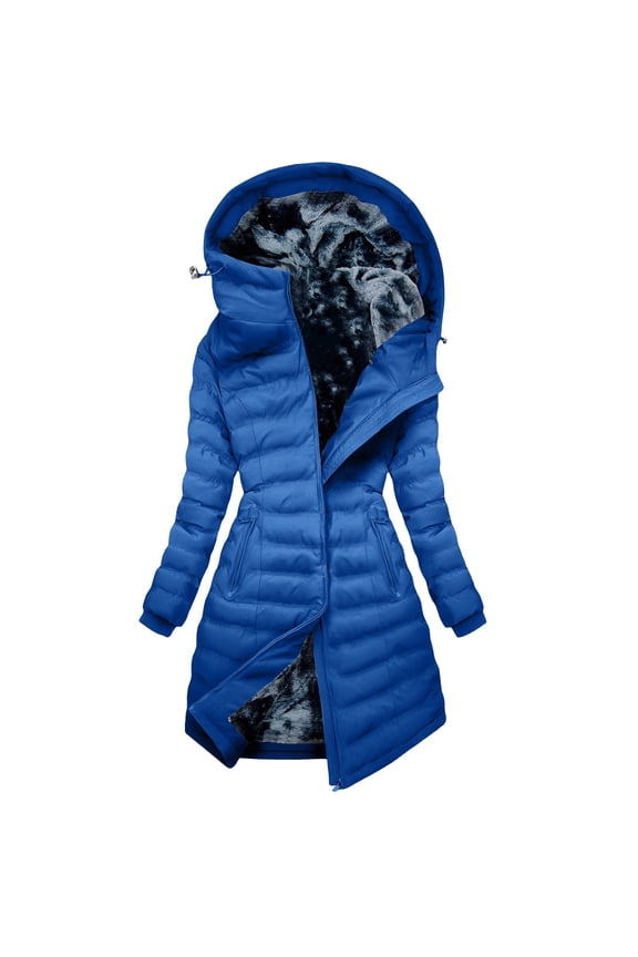 Quilted Jackets for Women Long Thicken Puffer Jacket Fleece Lined Winter Coats Hooded Down Coat with Zip Pockets