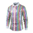 thumbnail image 1 of DAFPZW Rainbow Sequin Mens Shirt Vintage Mens 70s Outfits Button Down Long Sleeve Prom Party Costume Shiny Dance Shirt, 1 of 7