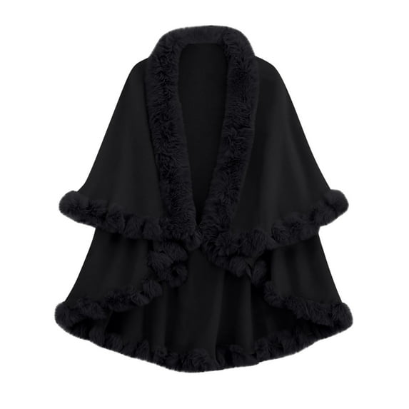 DAFPZW Renaissance Cape Coat for Women Faux Fur Trim Layers Medieval Poncho Cloak Wrap Wool Cardigan