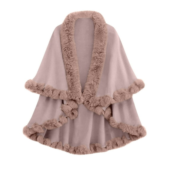 DAFPZW Renaissance Cape Coat for Women Faux Fur Trim Layers Medieval Poncho Cloak Wrap Wool Cardigan
