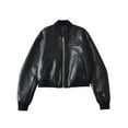 thumbnail image 1 of DAFPZW Ruched Leather Jacket for Women Oversized Bomber Jackets Baseball Collar Zip Up Cropped Biker Coat with Pockets, 1 of 8