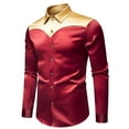 thumbnail image 1 of DAFPZW Satin Wedding Shirt for Men Slim Fit Button Down T-Shirt Contrast Color Long Sleeve Tuxedo Shirts Fall Lapel Neck Top, 1 of 7