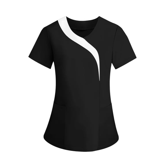 DAFPZW Scrubs Top for Women, Color Block Soft Crew Neck Summer Workwear Stretchy Uniform Short Sleeve Uniform Shirts with Pockets