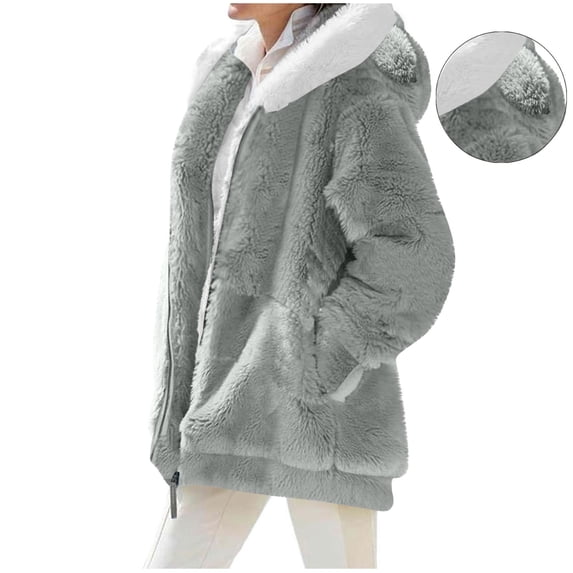 DAFPZW Sherpa Jacket for Women Zip Up Hoodie Jacket 2025 Winter Fleece Fluffy Coat Oversized Faux Fur Outerwear With Cute Ears