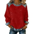 thumbnail image 1 of DAFPZW Shiny Tops with Denim Collar for Women Long Sleeve Crew Neck Pullover Luxury Office Outfits, 1 of 4