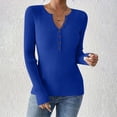 thumbnail image 1 of DAFPZW Shirts for Women Slim Fit Fashion Long Sleeve Button V Neck Pullover Tops Casual Solid Color Ribbed Knit Layering Tee, 1 of 8
