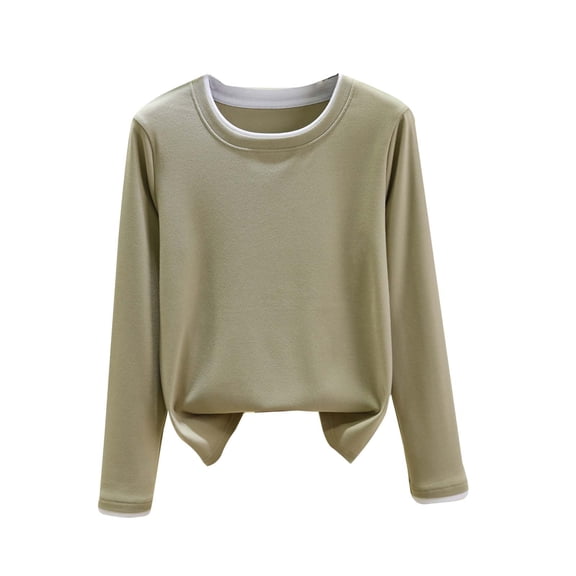 DAFPZW Solid Color Long Sleeve Tee Shirts for Women Loose Fit T-shirts Basic Tops Casual Crewneck Layering Undershirts