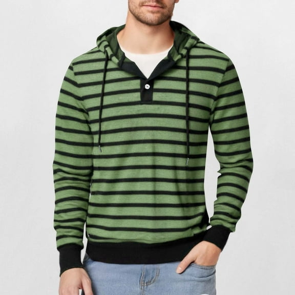 DAFPZW Striped Hoodie Men Hooded Sweatshirts Long Sleeve Button Casual Drawstring Pullover Tops for Fall
