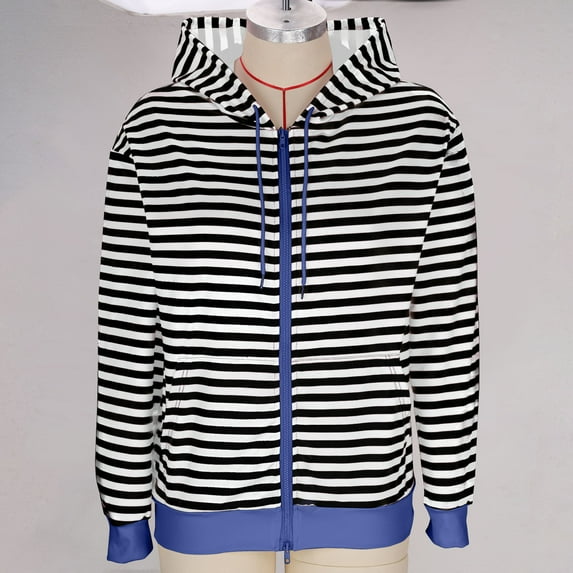 DAFPZW Striped Zip Up Hoodie for Women Oversized Sweatshirt Hoodies Pullover Cotton Vintage Preppy Shirt Outfits