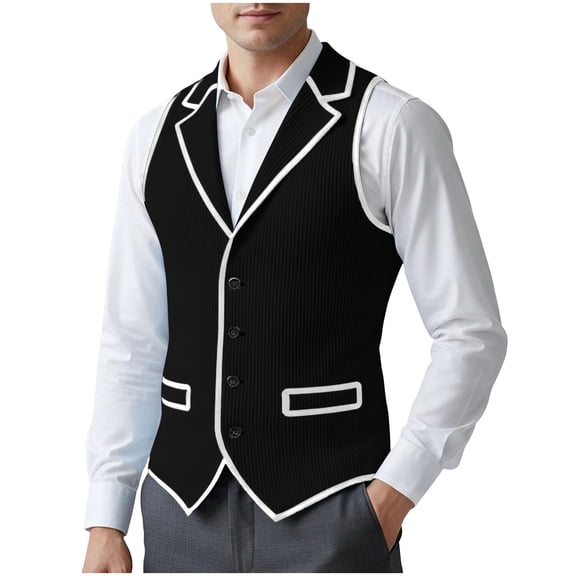 DAFPZW Stylish Color Block Corduroy Suit Vest for Men Slim Fit Formal Business Dress Party Wedding Waistcoat