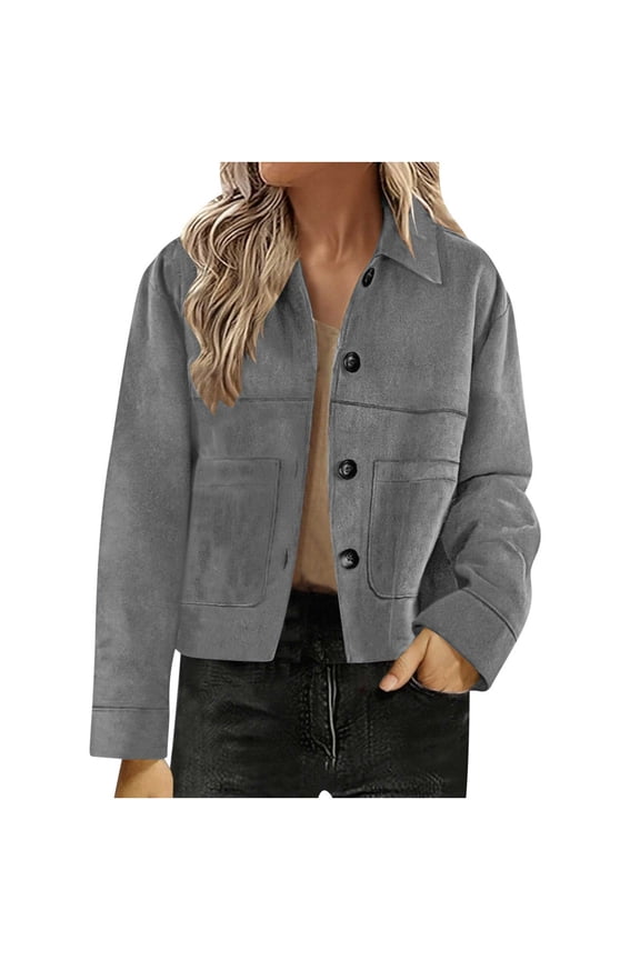 Suede Jackets for Women 2026 Casual Button Down Cropped Jacket Fall Long Sleeve Outerwear Coats Work Office Clothes