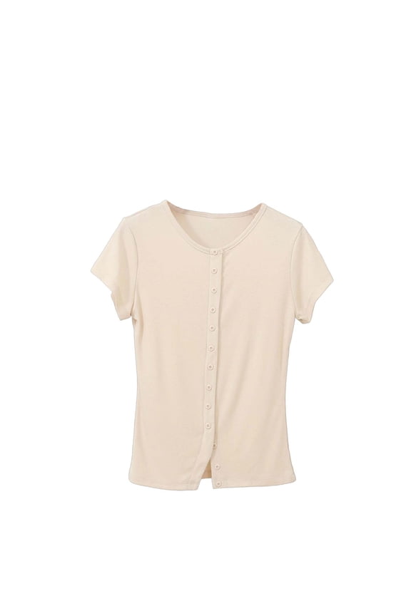 Summer Tops for Women Cap Sleeve Ribbed Button Down Crewneck Slim Fitted Cute Going Out Tops Y2k Blouses