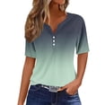 thumbnail image 1 of DAFPZW Summer Tops for Women Gradient Print Vacation Short Sleeve Button V-Neck T-Shirt Boho Casual Fashion Spring Tee Clothes, 1 of 5