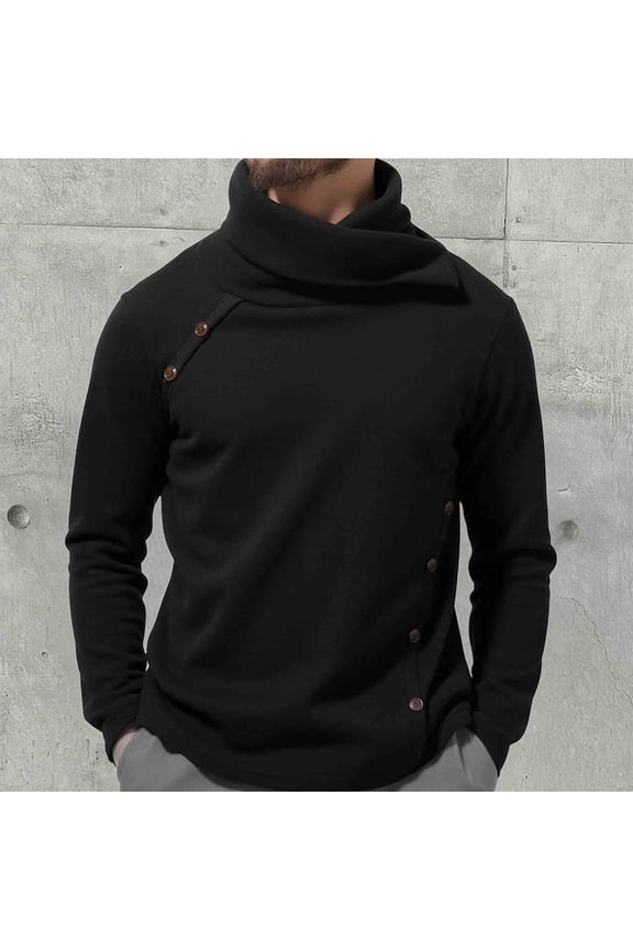 Sweaters for Men Shawl Collar Long Sleeve Button Knit Sweater Turtleneck Stretchy Slim Fit Pullovers Comfy Shirts