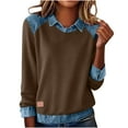 thumbnail image 1 of DAFPZW Sweatshirt for Women Denim Print Patchwork Pullover Button Lapel Collar Long Sleeve Shirt Casual Lightweight Tops, 1 of 9