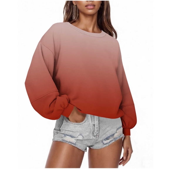 DAFPZW Sweatshirt for Womens Fashion Casual Crew Neck Long Sleeve Pullover Fall Ombre Print Ladies Oversized Tops