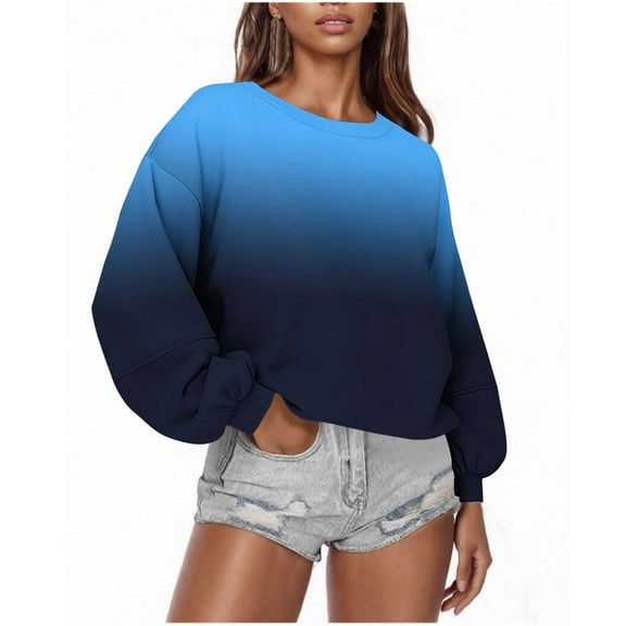 DAFPZW Sweatshirt for Womens Fashion Casual Crew Neck Long Sleeve Pullover Fall Ombre Print Ladies Oversized Tops