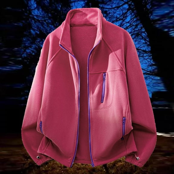 DAFPZW Unisex Fleece Jacket Warm Thermal Coat Outdoor Hiking Zip Up Stand Collar Winter Sweatshirt with Pockets