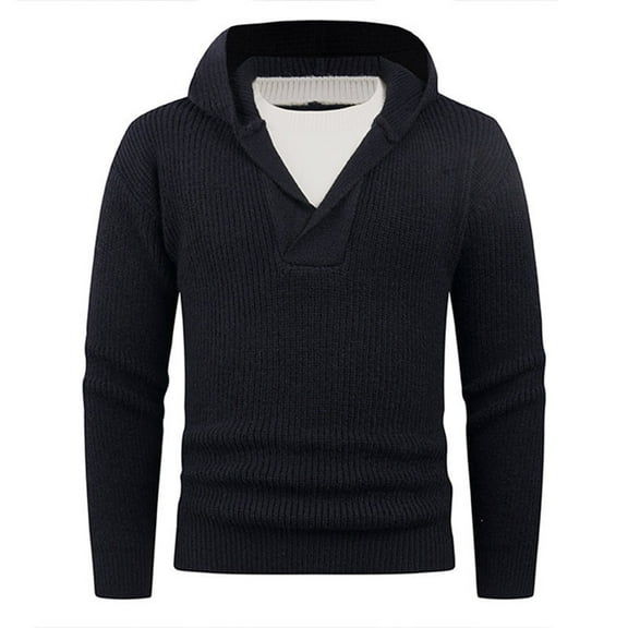 DAFPZW V-Neck Sweater for Men Textured Knit Business Casual Slim Fit Pullover Winter Basic Theraml Warm Tops