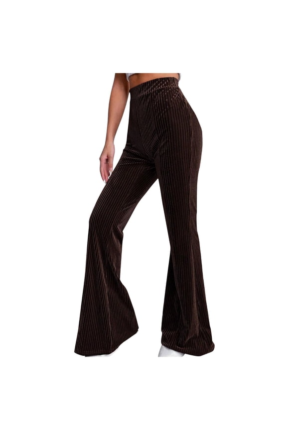 Velvet Flare Pants for Women Elastic Waist Wide Leg Long Pant Slim Fit Corduroy Leggings Yoga Bell Bottom Trousers