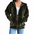 thumbnail image 1 of DAFPZW Velvet Hooded Sweatshirt for Women Long Sleeve Full Zipper Outerwear Soft Warm Velour Jacket with Pockets, 1 of 6