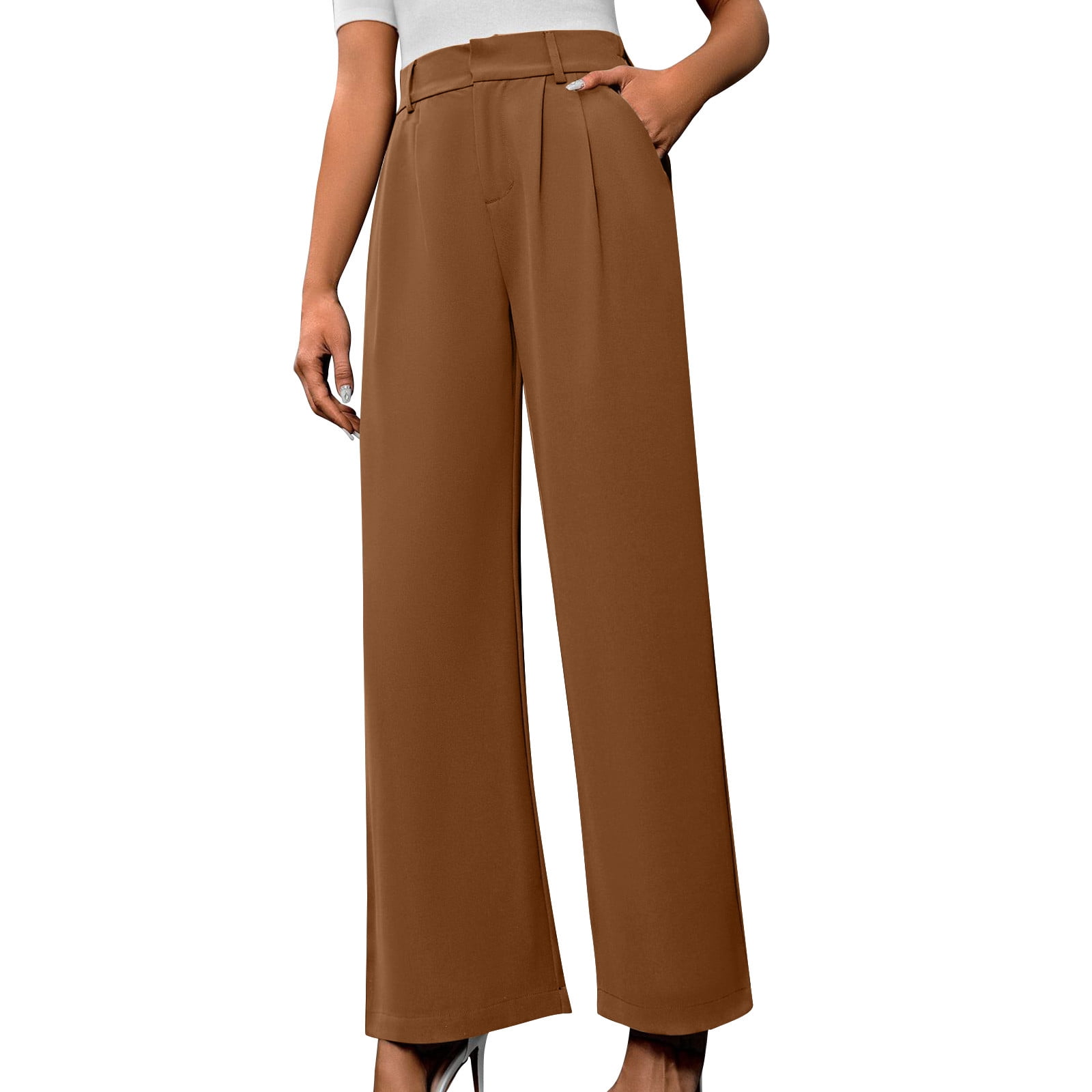 DAFPZW Wide Leg Dress Pants for Women High Waisted Wrinkle Free Work ...