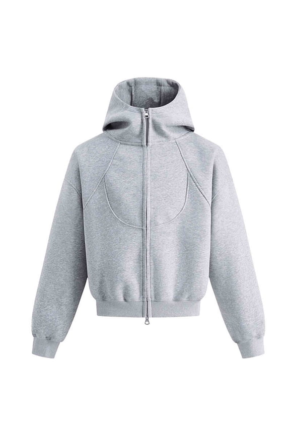 Women Full Zip Up Cropped Hoodie Sweatshirt 90s Long Sleeve Hooded Crop Jacket Top with Pockets