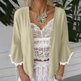 thumbnail image 1 of DAFPZW Women Lace Trim Cardigan Ruffle 3/4 Bell Sleeve Cropped Linen Shirts Button Open Front Lightweight Short Shrugs, 1 of 6