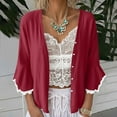 thumbnail image 1 of DAFPZW Women Lace Trim Cardigan Ruffle 3/4 Bell Sleeve Cropped Linen Shirts Button Open Front Lightweight Short Shrugs, 1 of 6