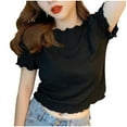 thumbnail image 1 of DAFPZW Women Lettuce Edge T-shirt Short Sleeve Multi Color Summer Ribbed Crop Tops Basic Round Neck Vintage Tees, 1 of 5