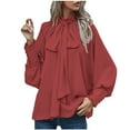 thumbnail image 1 of DAFPZW Women Long Sleeve Shirts Mock Neck Elegant Business Casual Bow Tie Neck Blouses Solid Color Loose Fit Office Tops, 1 of 5