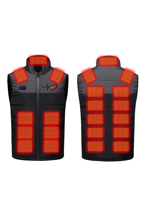 Women Men Heart Printed Heated Vest,4 Control 21 Zones Mock Neck Quilted Jacket Winter Plus Size Outdoor Thermal Waistcoat