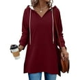 thumbnail image 1 of DAFPZW Women Oversized Sweatshirt Casual Split Hem Long Hoodie V-Neck Pullover with Kangaroo Pocket Fall Fashion Clothes, 1 of 7