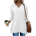 thumbnail image 1 of DAFPZW Women Oversized Sweatshirt Casual Split Hem Long Hoodie V-Neck Pullover with Kangaroo Pocket Fall Fashion Clothes, 1 of 7
